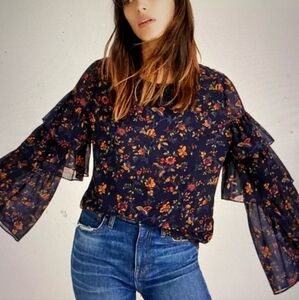 Madewell Climbing Vine Tiered Ruffle Sleeve Blouse Size Small